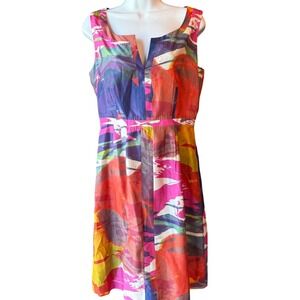 Tory Burch Silk Multicolor Abstract Print Dress Size‎ 4 Sleeveless Fit